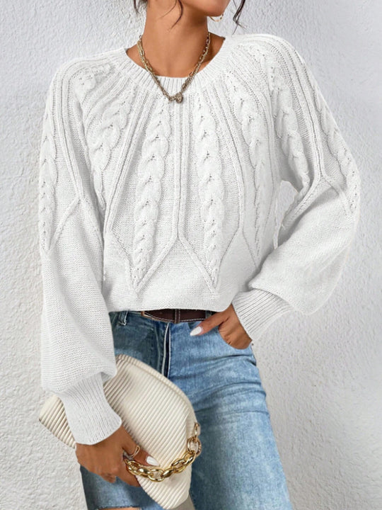 Damen Strickpullover mit Zopfmuster und weitem Schnitt R&B