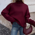 Damen Oversized Pullover mit hohem Kragen aus hochwertiger Baumwolle R&B