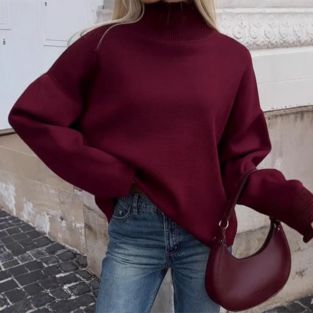 Damen Oversized Pullover mit hohem Kragen aus hochwertiger Baumwolle R&B