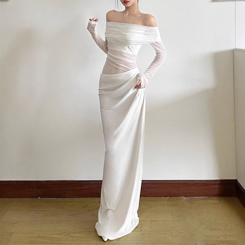 Damen Off-Shoulder Maxikleid mit figurbetonendem Design und Raffung R&B