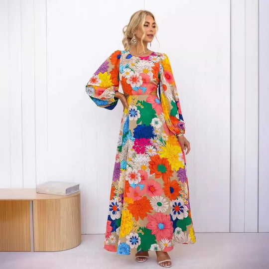 Damen Blumenmaxikleid mit voluminösen Ärmeln und floralem Allover-Print R&B