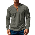 Herren nan geripptes Henley-Longsleeve mit Stehkragen, verdeckter Knopfleiste und relaxed Fit R&B