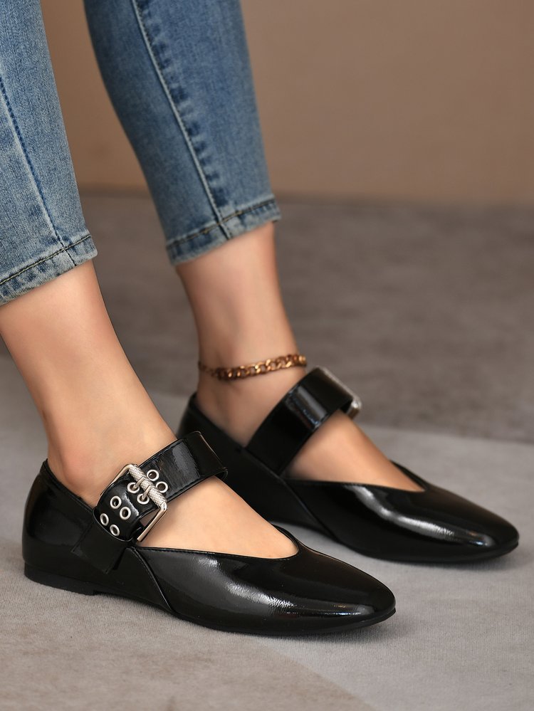 Damen elegante Flachschuhe mit modischem Riemchen und glänzender Oberfläche R&B