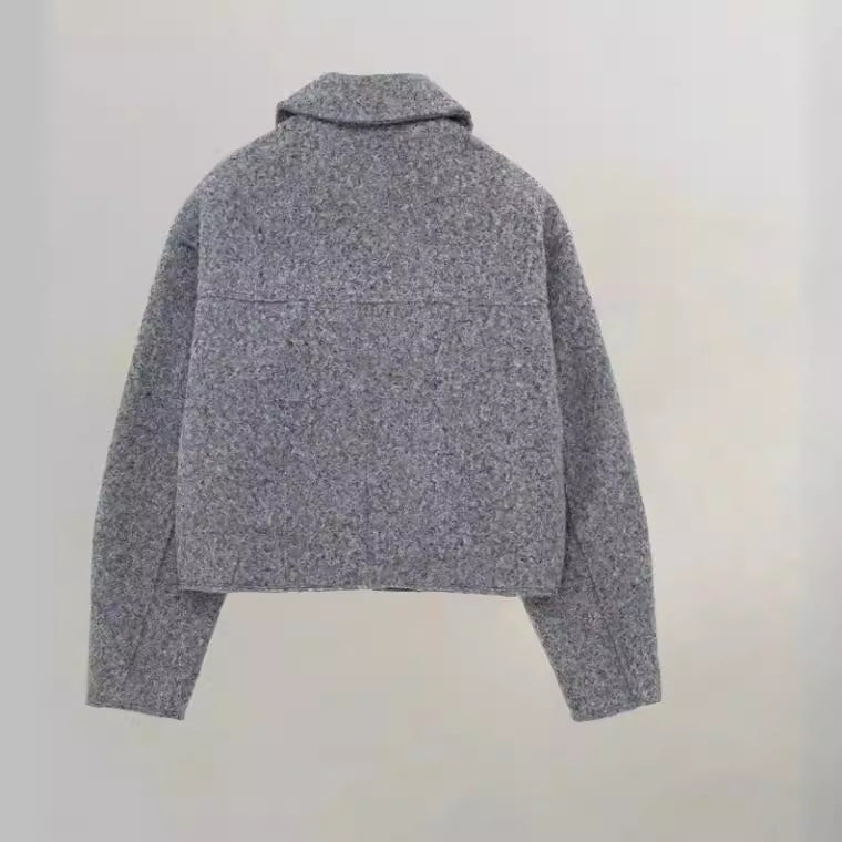Damen cropped Winterjacke mit klassischem Kragen und Brusttaschen R&B