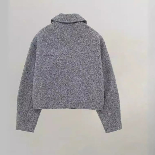 Damen cropped Winterjacke mit klassischem Kragen und Brusttaschen R&B