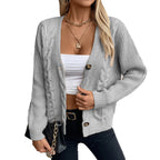 Damen Strickjacke mit Zopfmuster und Knopfdetails