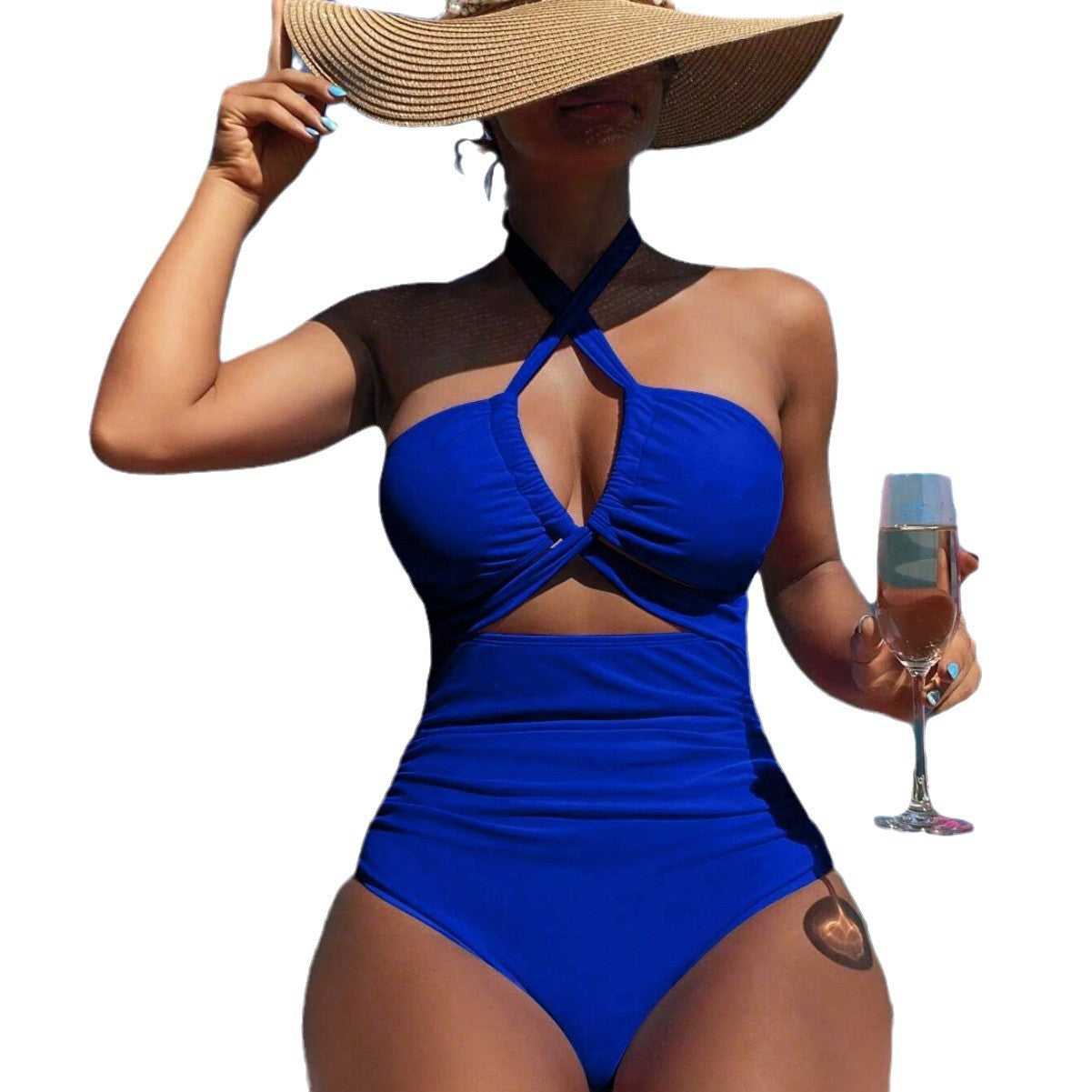 Damen einteiliger Badeanzug mit innovativem Cut-Out-Design und verspieltem Schleifenband R&B