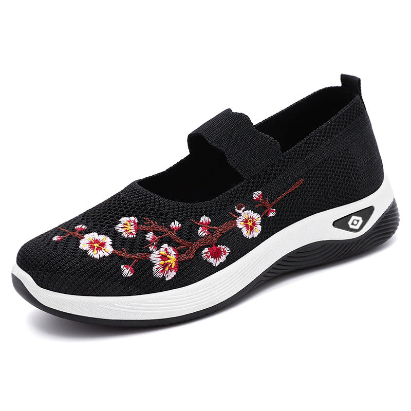 Damen Sportliche Slip-On Sneakers mit floralem Stickdesign