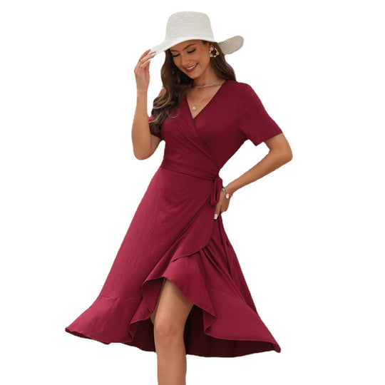 Damen Elegantes Wickelkleid mit schwungvollem Saum und praktischen Seitentaschen R&B
