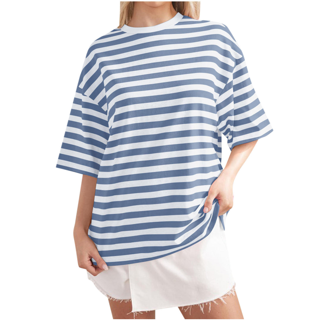 Damen Lässiges Oversized T-Shirt mit breiten Streifen R&B