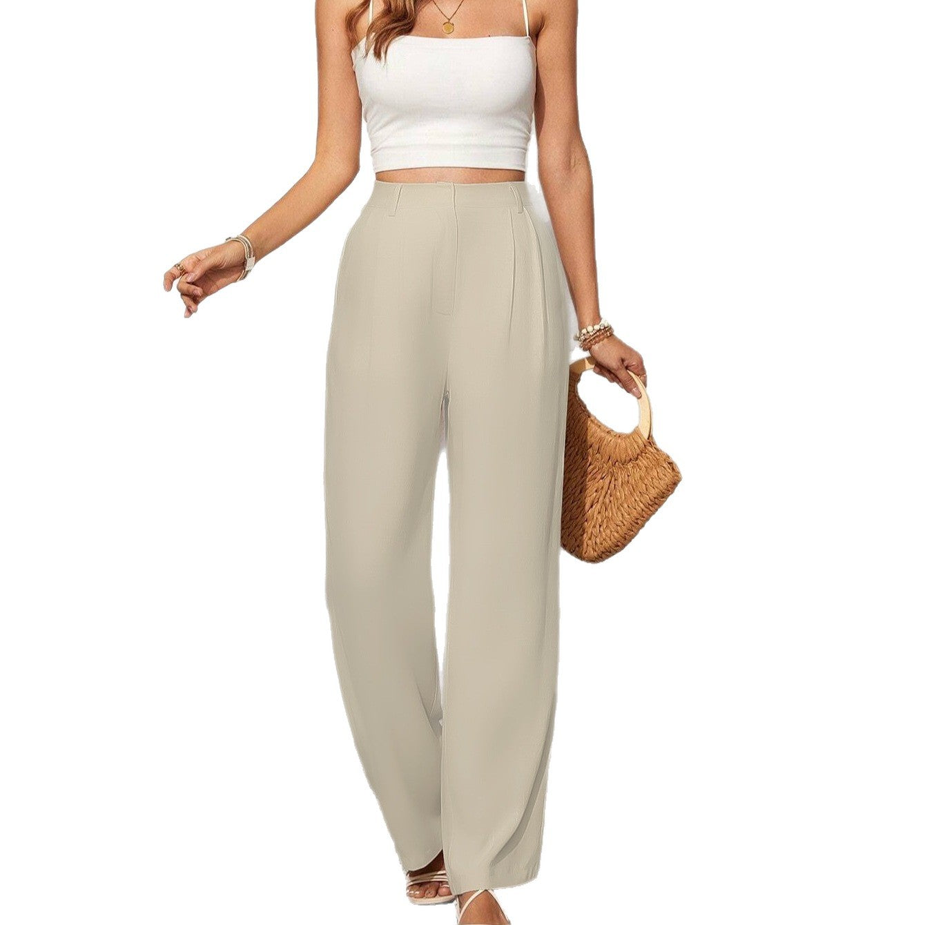 Damen Weite High-Waist Hose mit eleganten Falten R&B