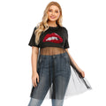 Damen modisches Crop-Top mit transparentem Überwurf und Glitzerbesatz R&B