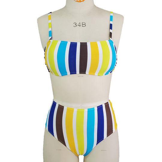 Damen Hoch geschnittener Bikini mit breiten Streifen R&B