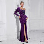 Damen Samt Abendkleid mit asymmetrischem Ausschnitt und eleganter Drapierung R&B