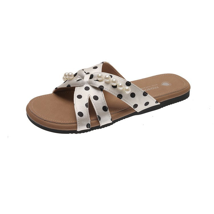Damen dekorative Pantoletten mit Perlenschmuck R&B