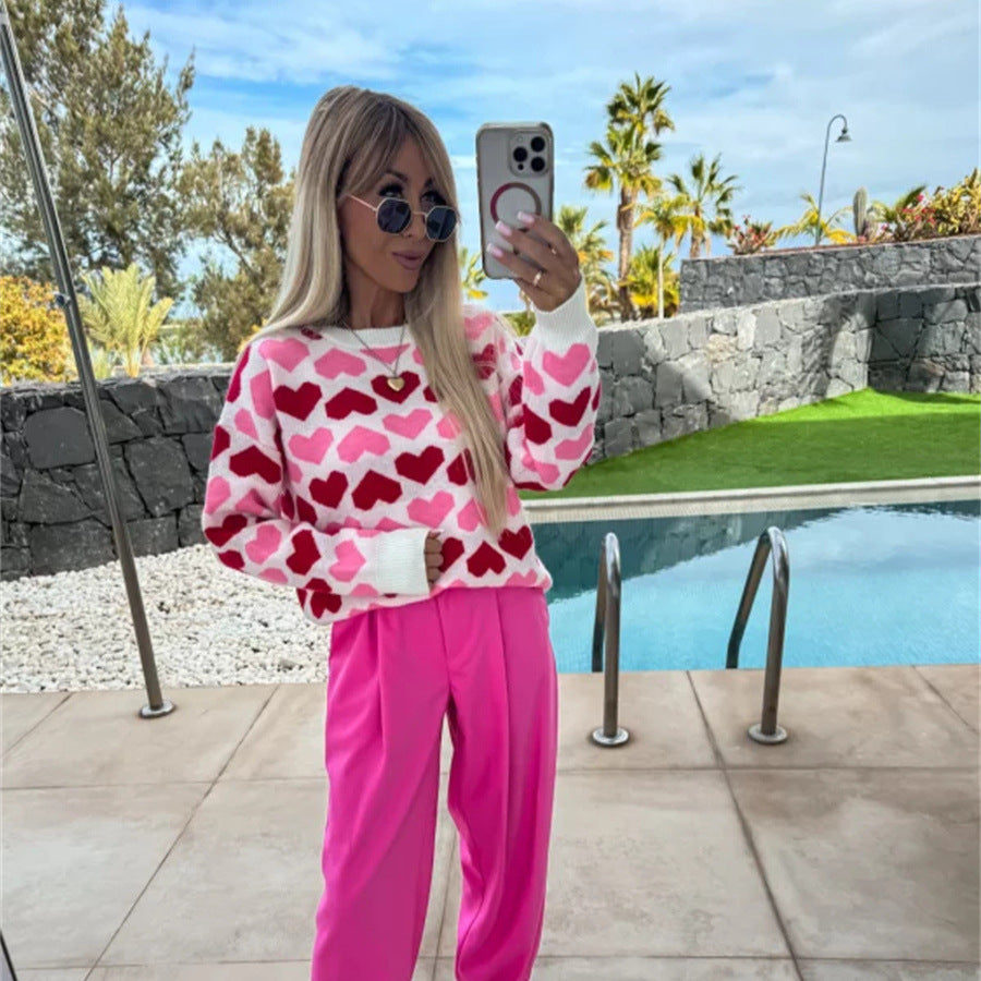 Damen Pullover mit Herzmuster und komfortablem Schnitt R&B