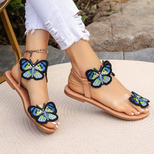 Damen Zehentrenner-Sandalen mit buntem Schmetterlingsdesign und komfortablem Fußbett R&B