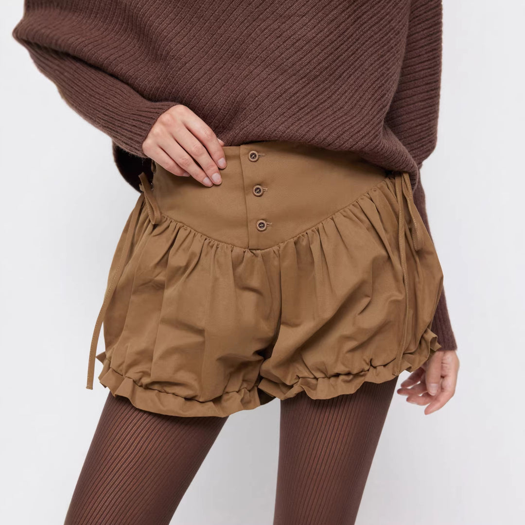 Damen modische Rüschen-Shorts mit hohen Bund und verstellbaren Kordeln R&B