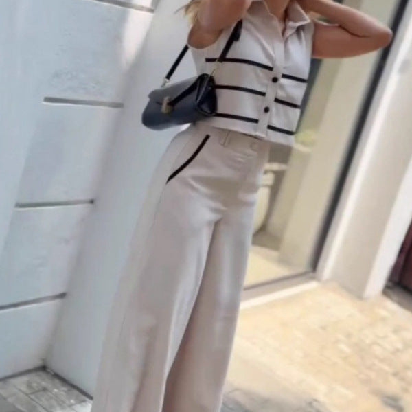 Damen lässiger, gestreifter Crop-Top R&B