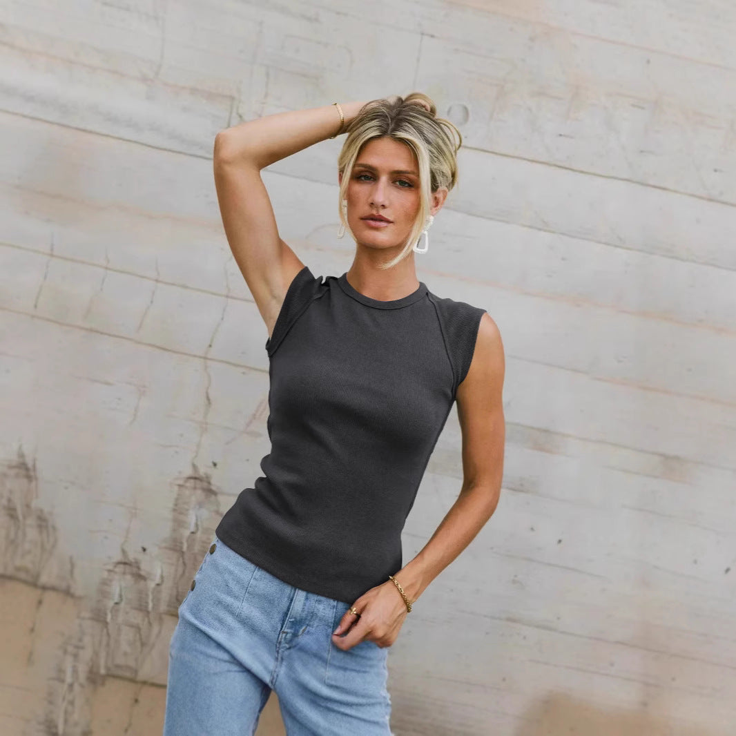 Damen figurbetontes ärmelloses Oberteil mit Rippenstruktur und stylischem Schnitt R&B