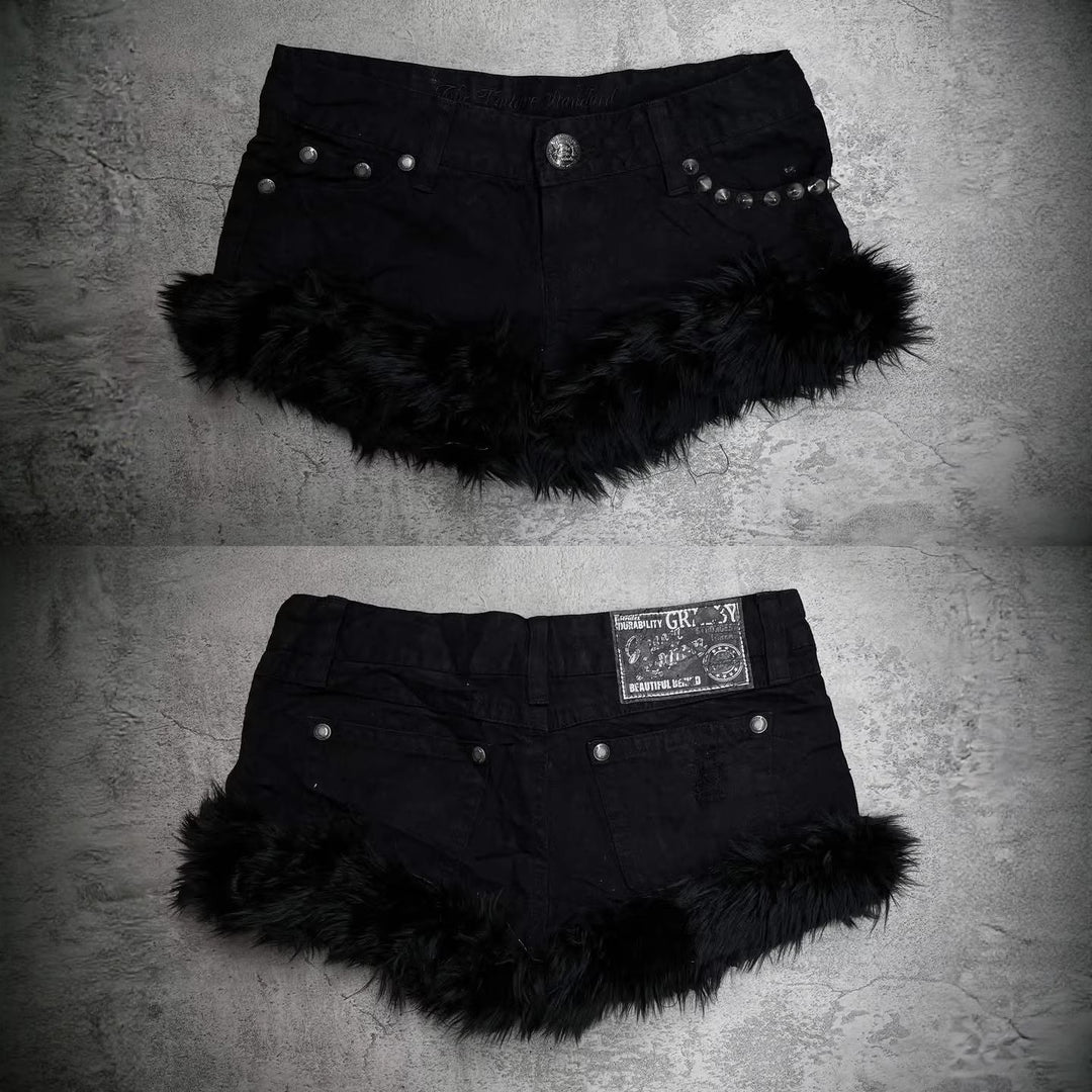 Damen Kurze Jeans mit flauschigen Saum R&B