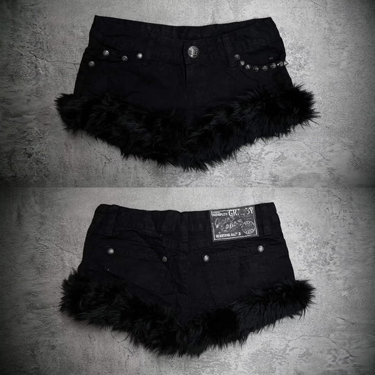 Damen Kurze Jeans mit flauschigen Saum R&B