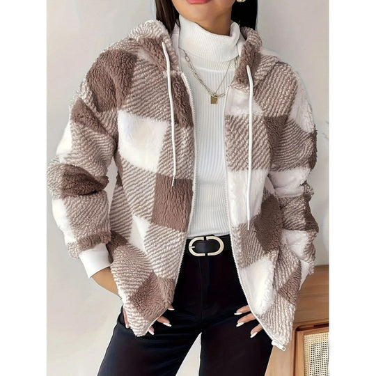 Damen kuschelweiche Karomuster-Fleecejacke R&B