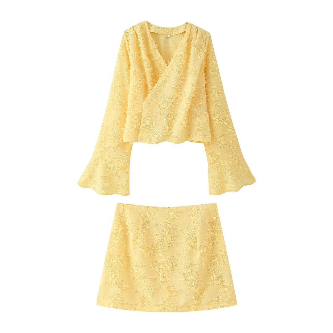 Damen elegantes Kurzkleid mit gefranstem Design und V-Ausschnitt R&B