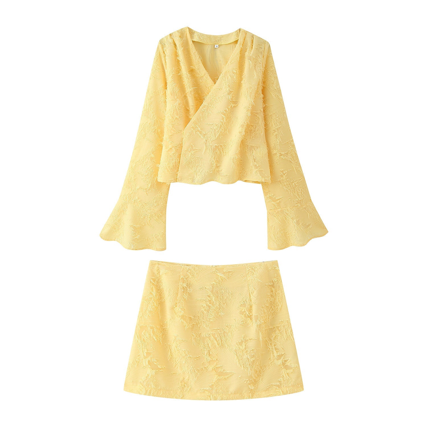 Damen elegantes Kurzkleid mit gefranstem Design und V-Ausschnitt R&B