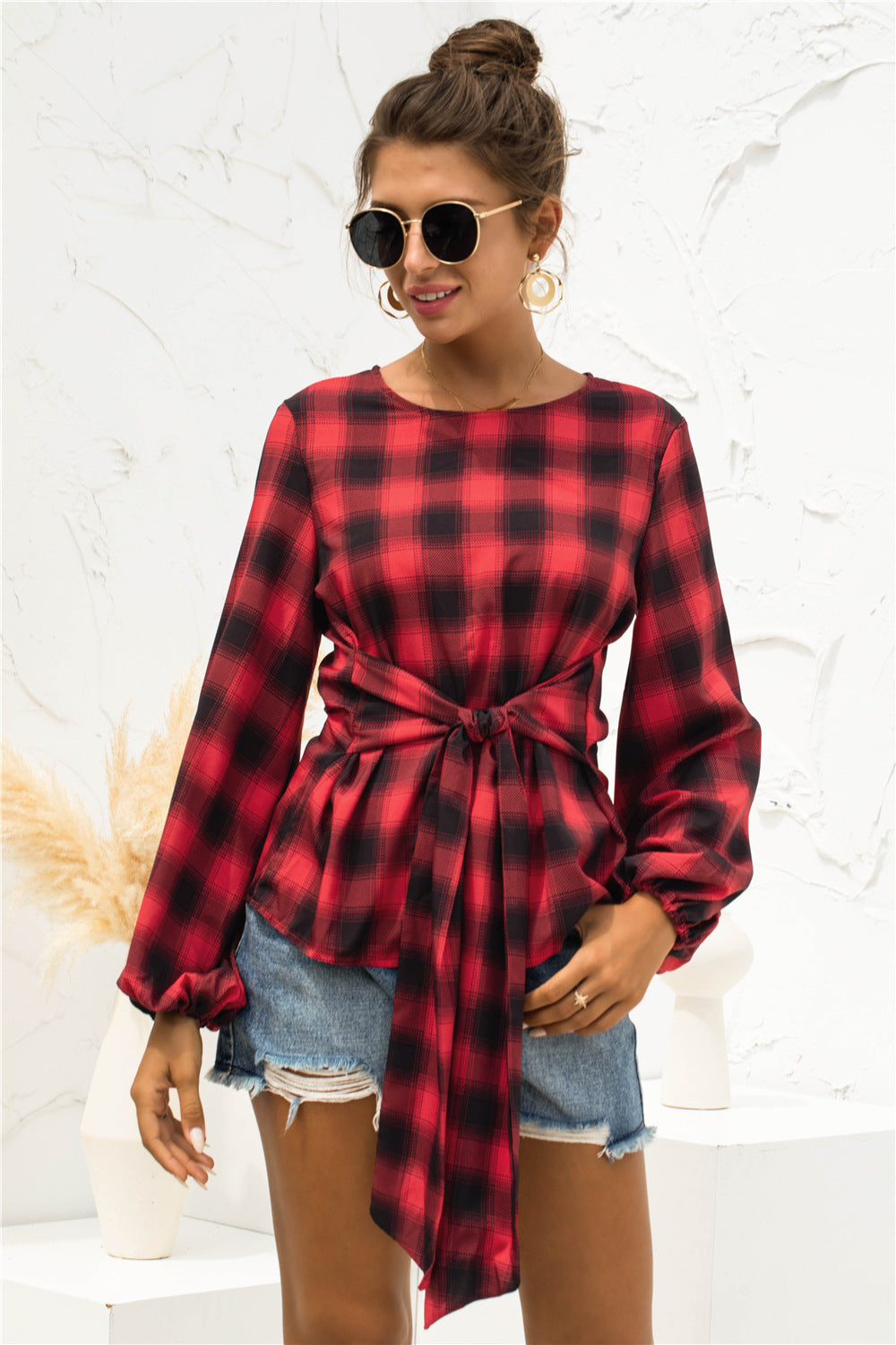 Damen Bluse mit Bindegürtel R&B