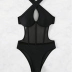 Damen Badeanzug mit transparenten Einsätzen R&B
