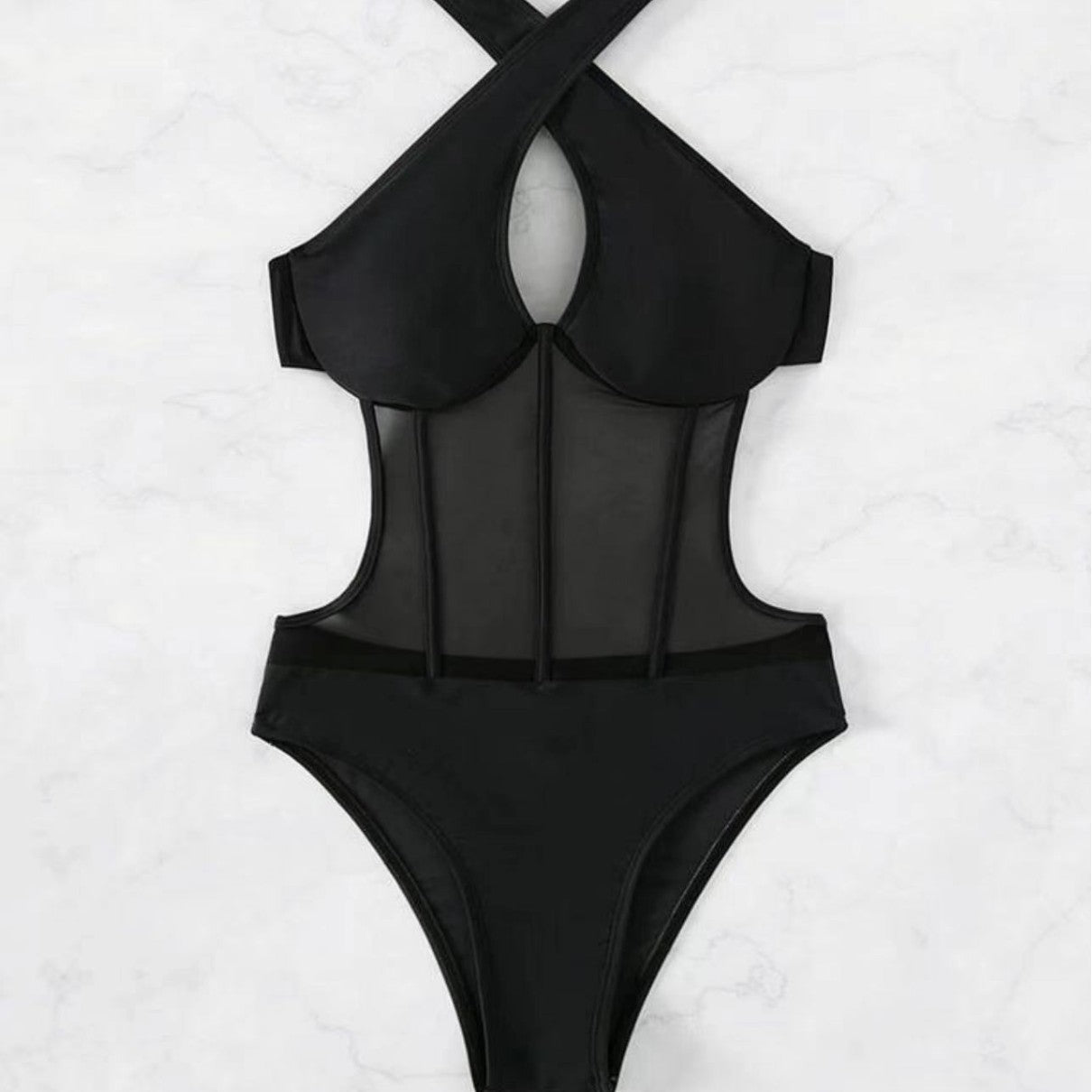 Damen Badeanzug mit transparenten Einsätzen R&B
