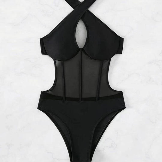 Damen Badeanzug mit transparenten Einsätzen R&B