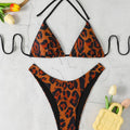 Damen Triangel-Bikini mit hochgeschnittenem Unterteil und animalischem Muster R&B