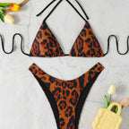 Damen Triangel-Bikini mit hochgeschnittenem Unterteil und animalischem Muster R&B