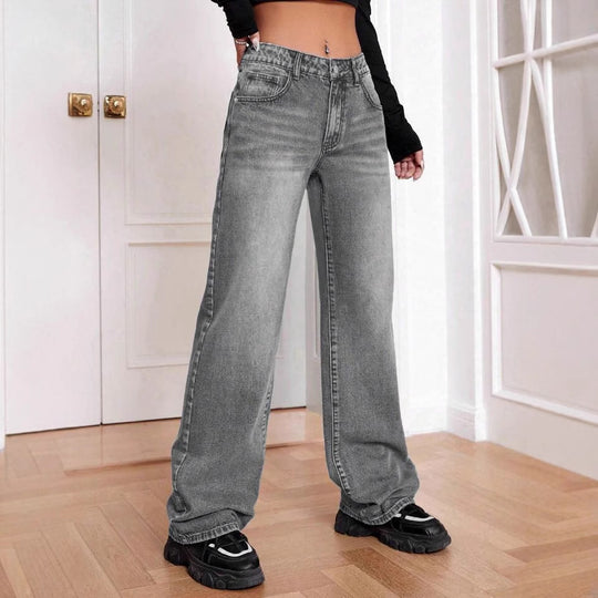 Damen lockere High-Waist Jeans im Used-Look R&B