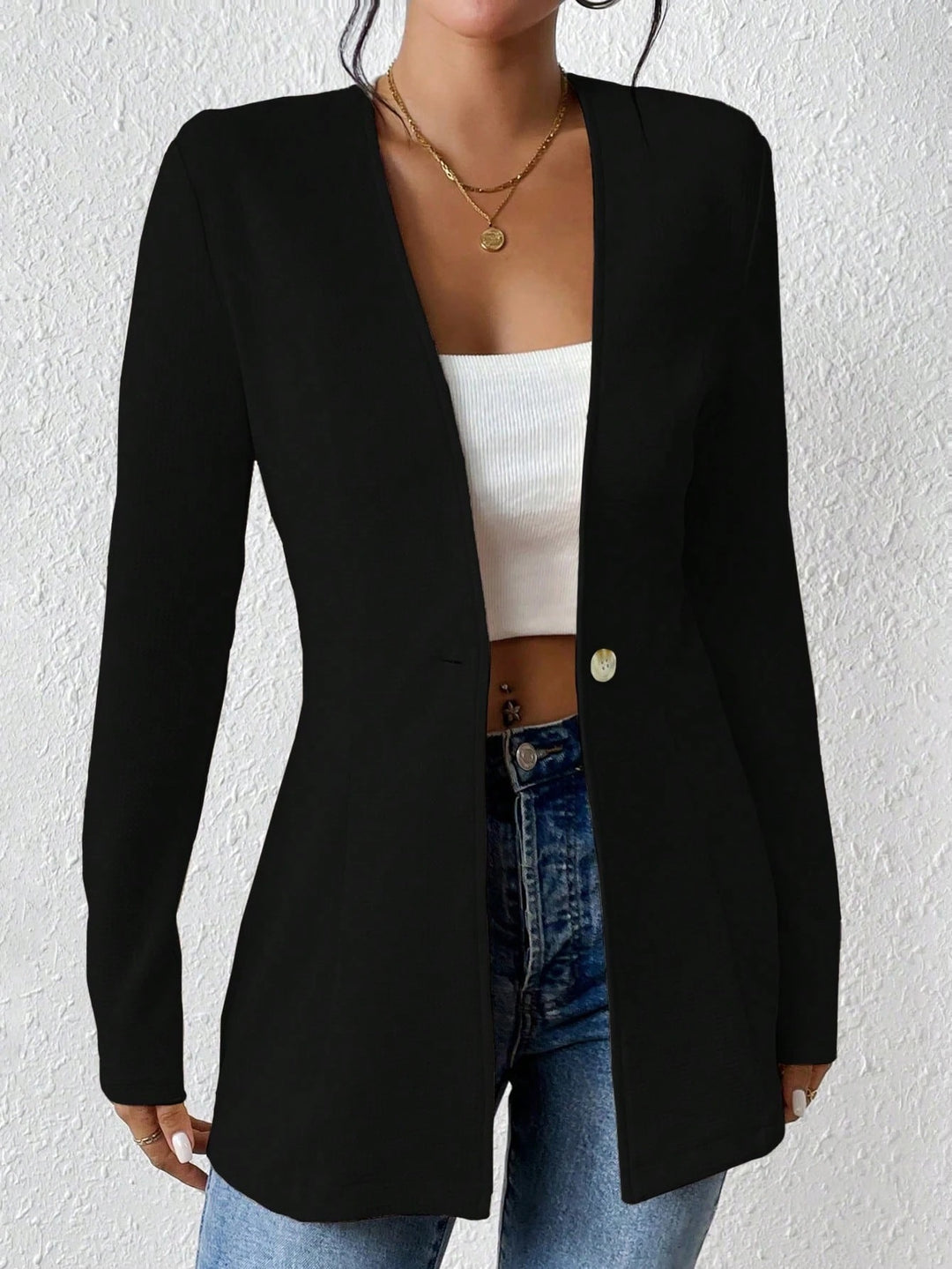 Damen elegante Blazerjacke mit asymmetrischem Schnitt R&B