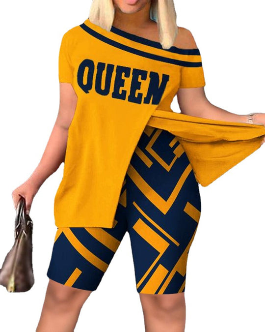 Damen lässiges Set mit asymmetrischem Oberteil und Radlerhose R&B