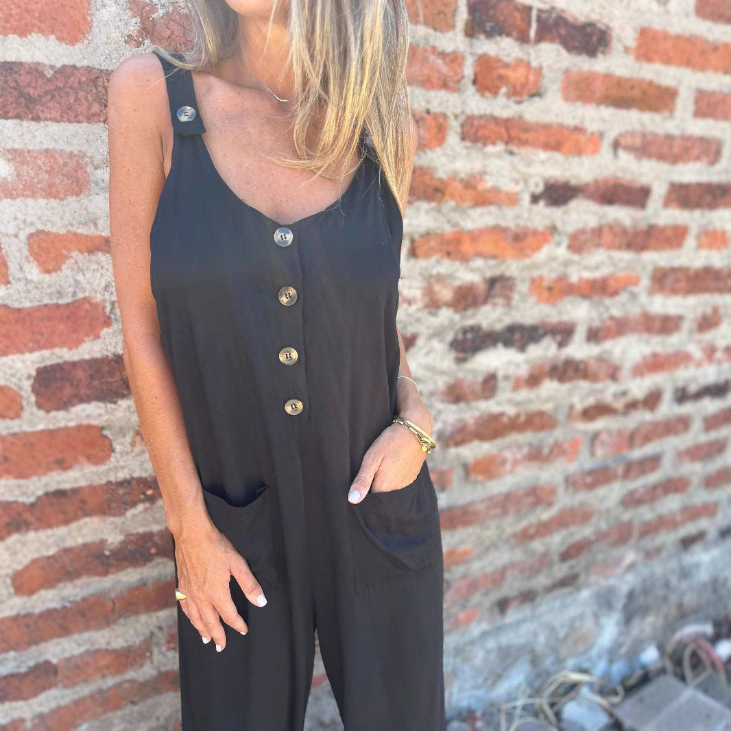Damen Jumpsuit mit praktischen Taschen und Knopfdetail R&B