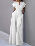 Damen eleganter Jumpsuit mit weitem Bein und praktischen Taschen R&B