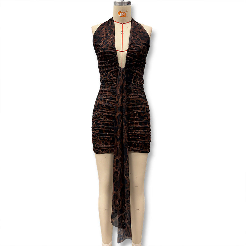 Damen Minikleid mit raffiniertem Tiermuster und tiefem V-Ausschnitt R&B