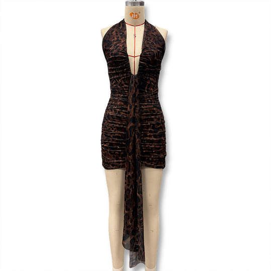 Damen Minikleid mit raffiniertem Tiermuster und tiefem V-Ausschnitt R&B