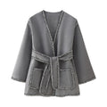 Damen lässiger Cardigan mit praktischen Taschen und eleganter Schnürung R&B