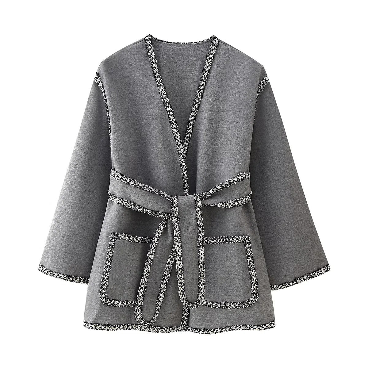 Damen lässiger Cardigan mit praktischen Taschen und eleganter Schnürung R&B
