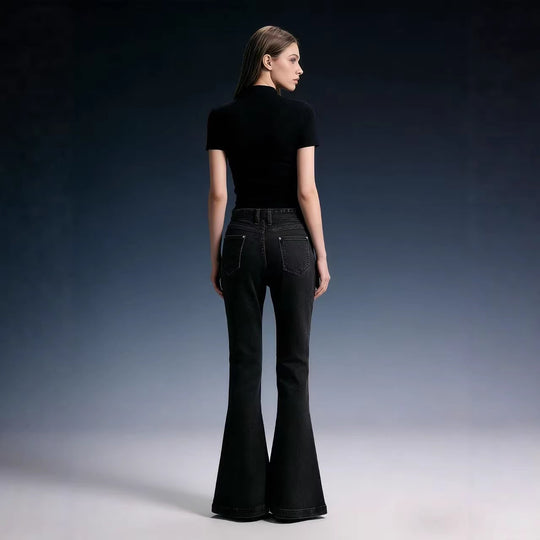 Damen Flared Jeans mit Gürtel und hohem Bund R&B