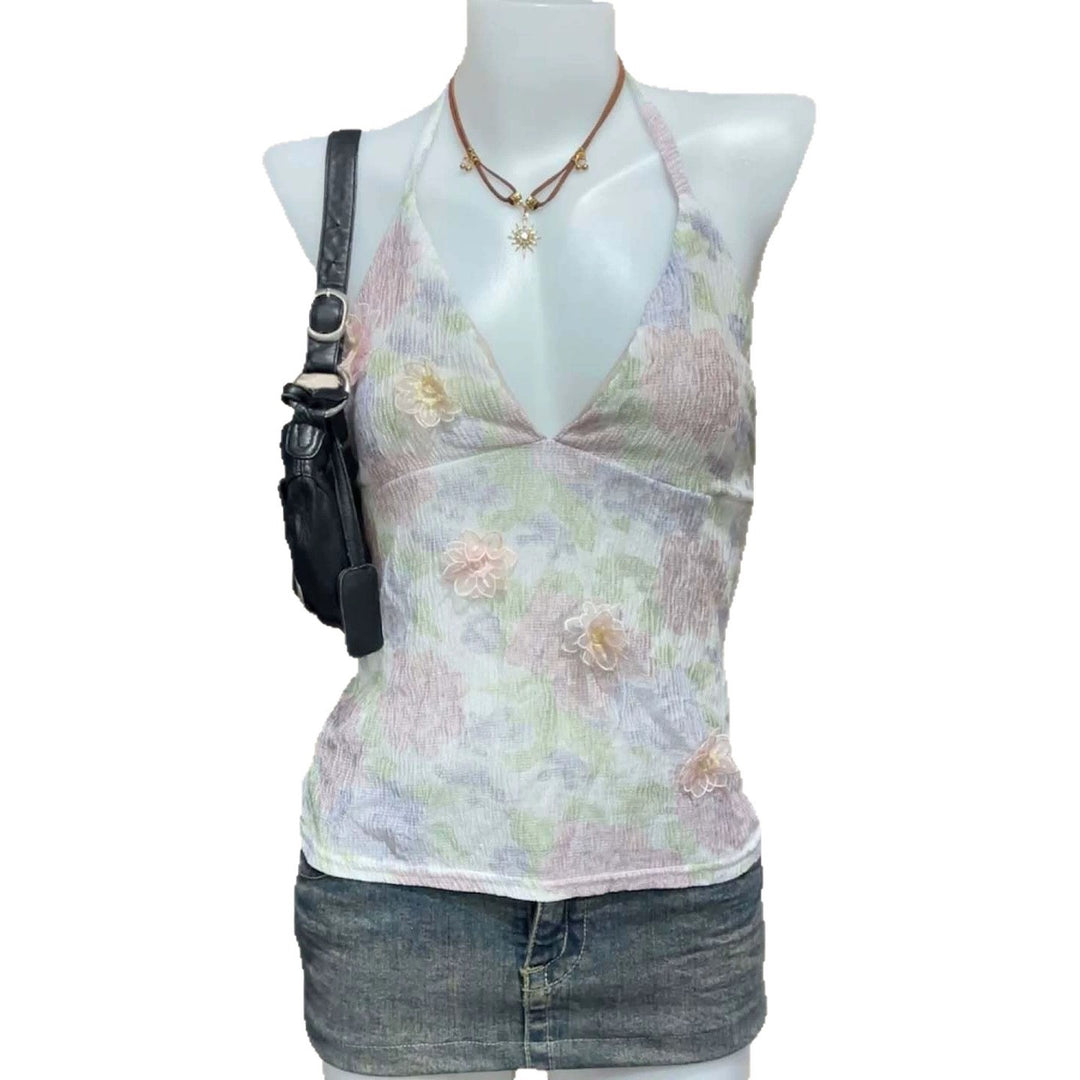 Damen Blühendes Sommer-Top mit elegantem V-Ausschnitt und feinen Rüschendetails R&B