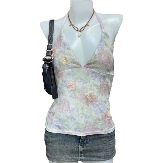 Damen Blühendes Sommer-Top mit elegantem V-Ausschnitt und feinen Rüschendetails R&B