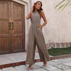 Damen Jumpsuit mit weitem Bein und hochgeschlossenem Ausschnitt R&B
