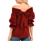 Damen Off-Shoulder Bluse mit Puffärmeln und Schleifendetail R&B