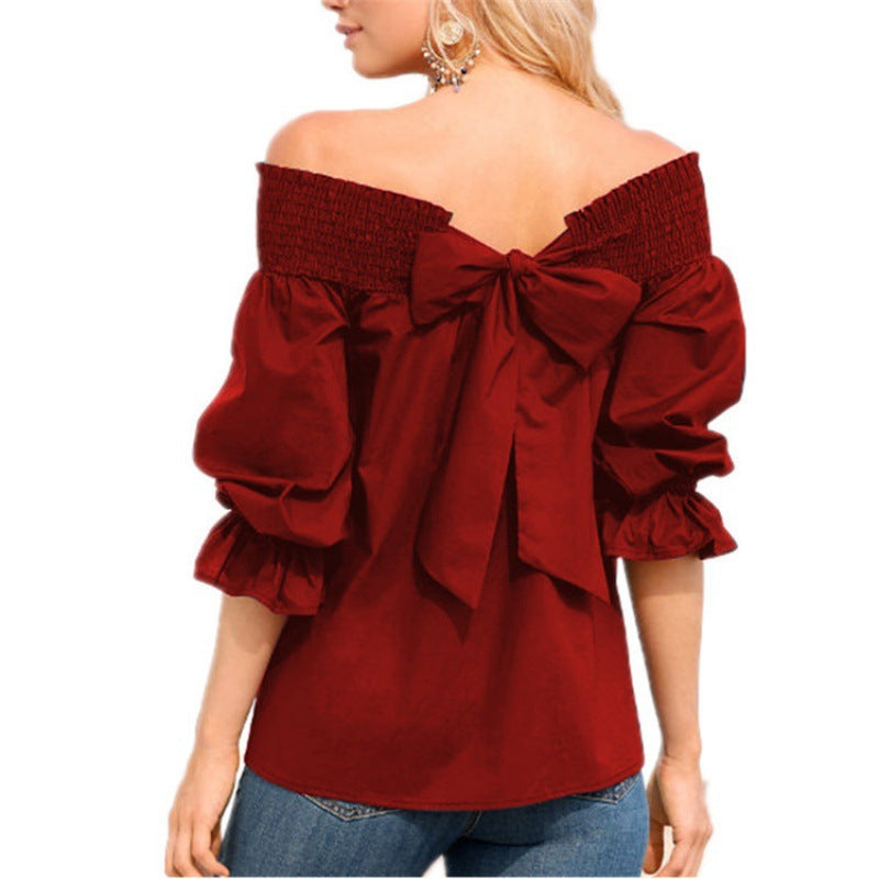 Damen Off-Shoulder Bluse mit Puffärmeln und Schleifendetail R&B